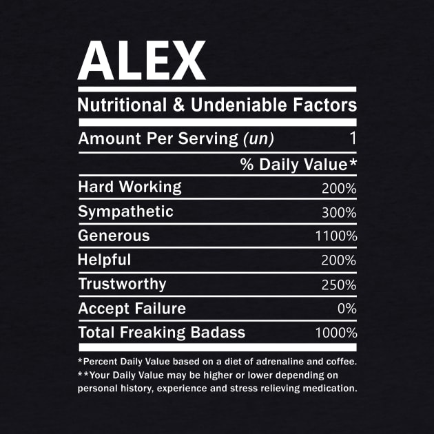 Alex Name T Shirt - Alex Nutritional and Undeniable Name Factors Gift Item Tee by nikitak4um